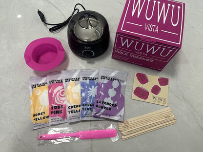 Waxing Kit 19 Items, WUWUVISTA Hair Removal Wax Kit With Wax Melt Warmer Waxing Beads For Face, Brazilian, Full Body, Bikini Suitable For Plugs Of American & European Specifications