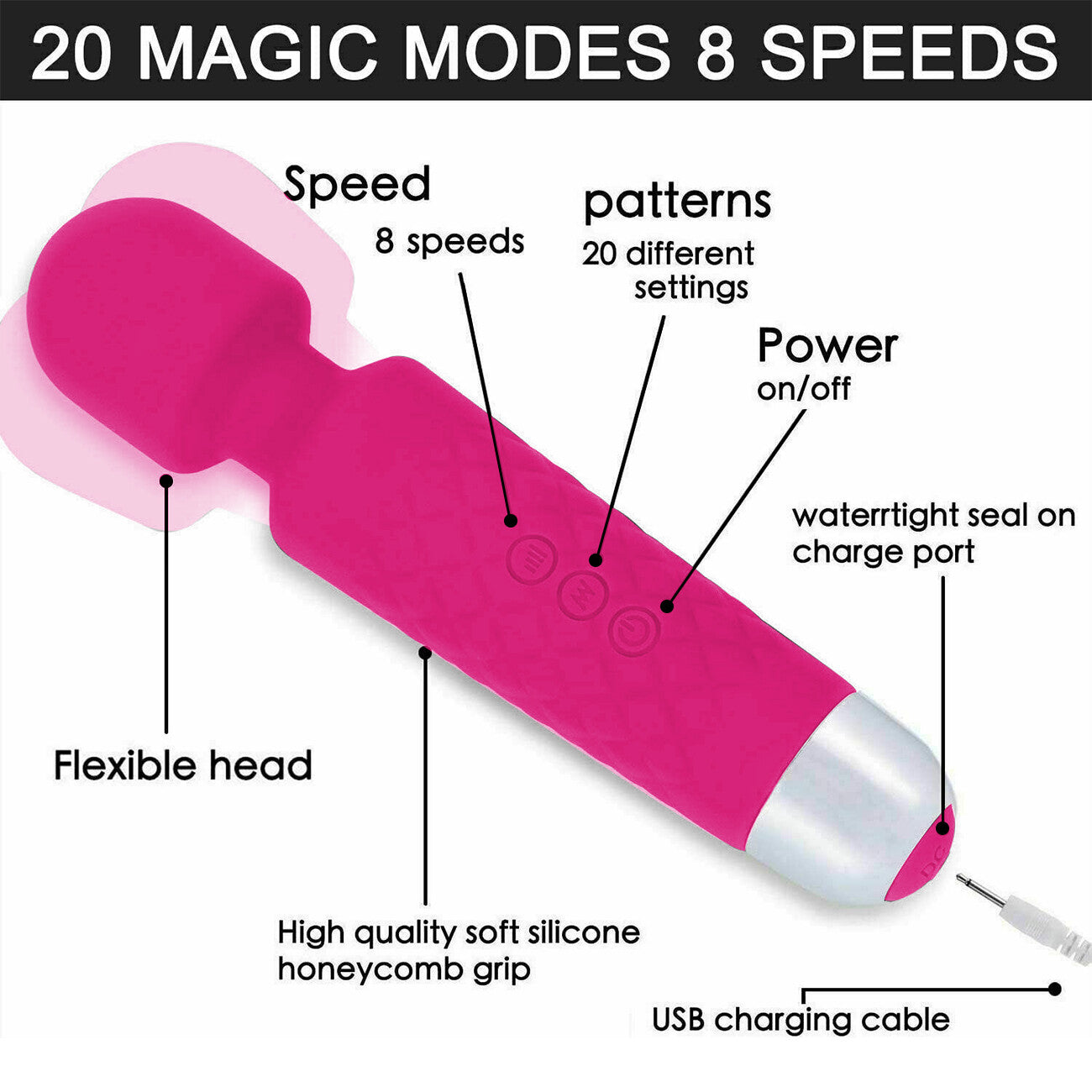 Magic Massage Wand Muscle Relaxation Massager 20 Speed Vibrating Full Body Therapy Motor