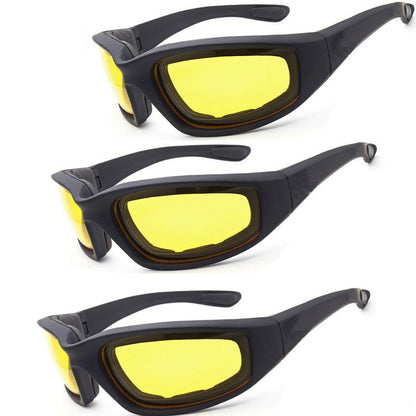 Chopper Cycling Sports Sunglasses For Men Wrap Around UV400 Protection For Cycling Fishing Driving Glasses Wind Resistant Yellow Lens 3 Pack