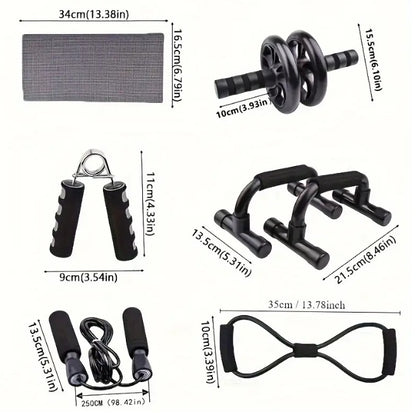 7pcs Strength Training Set  Webbing, 2 Push Up Tools, Grip Reinforcement, Type 8 Tension Rope, Jump Rope, And Kneeling Pad