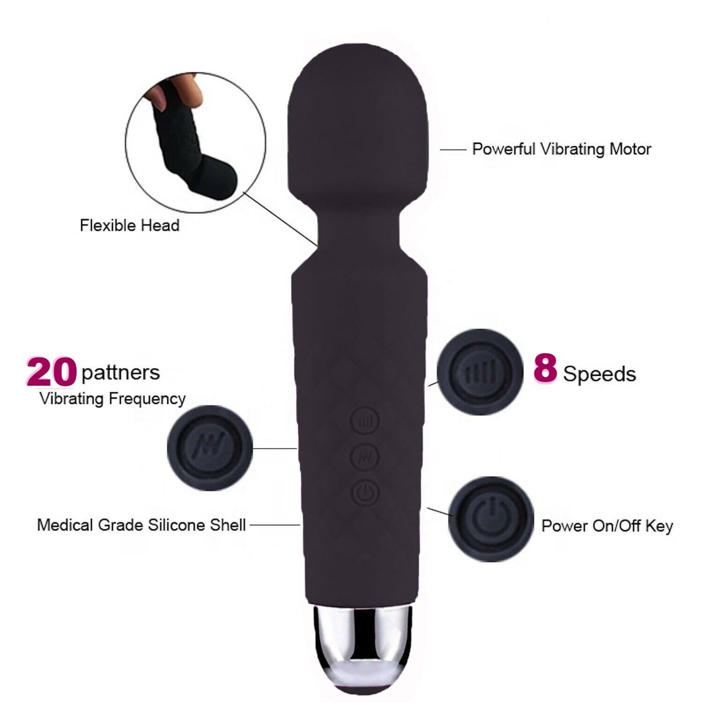 Magic Massage Wand Muscle Relaxation Massager 20 Speed Vibrating Full Body Therapy Motor