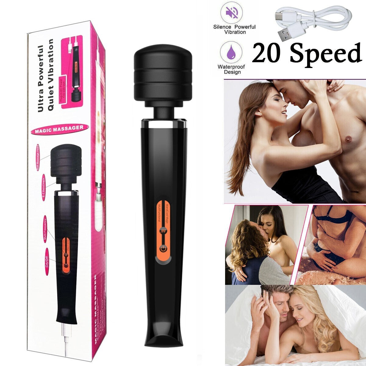 Magic Massager Wand Vibration 10 Speeds Vibrating Massage Full Body Magic Therapy Motor